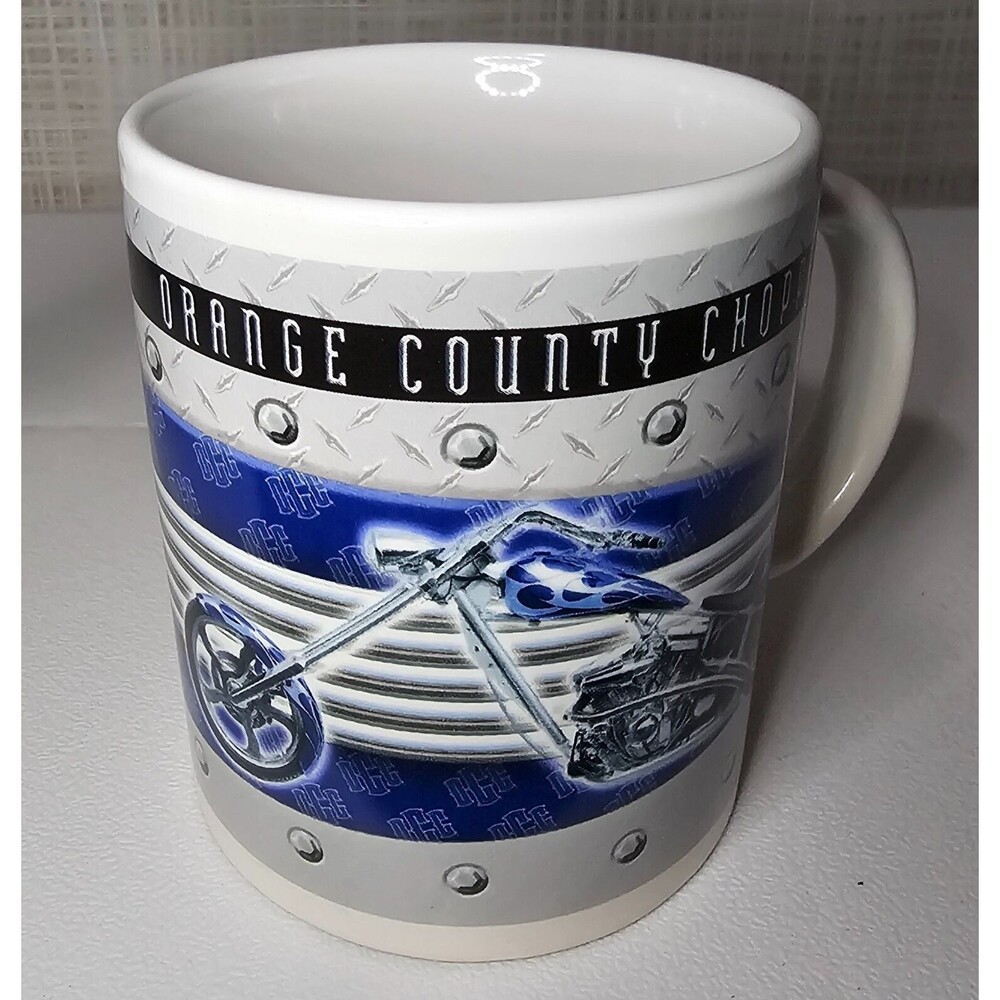 (3) Orange County Choppers New York Motorcycle Coffee Mugs 2 Blue Bike, 1 Red